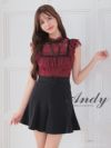 キャバドレス Andy アンディ　高級ノースリーブネックリボンウエストベルトフラワーレースフレアミニドレス