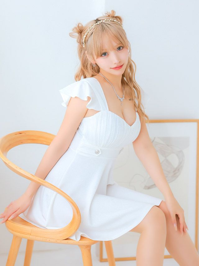 [SALE] ノースリーブフリル袖ギャザー切り替えフレアミニドレス (Sサイズ～Lサイズ) (重川茉弥/キャバドレス着用)