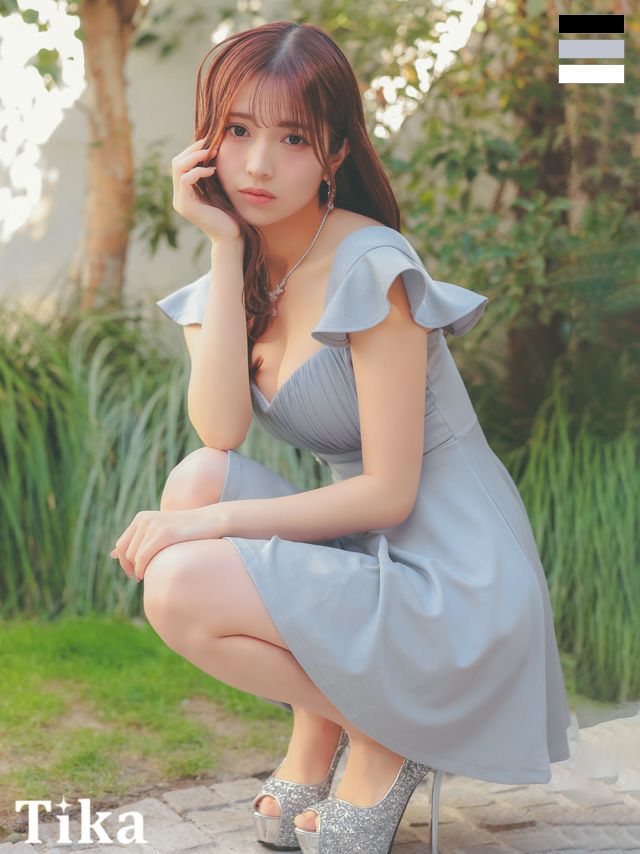 キャバドレス ミニ丈 大きいサイズ フレア Aライン ワンピース キャバクラ ワンカラー