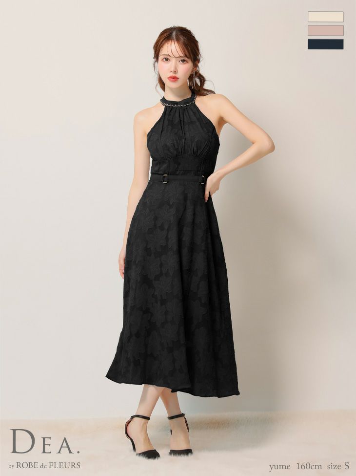 キャバドレス ロングドレス DEA.byROBEdeFLEURS ディアバイローブドフルール　高級ホルターネックウエストベルトネックリボンレースシンプルAラインロングドレス