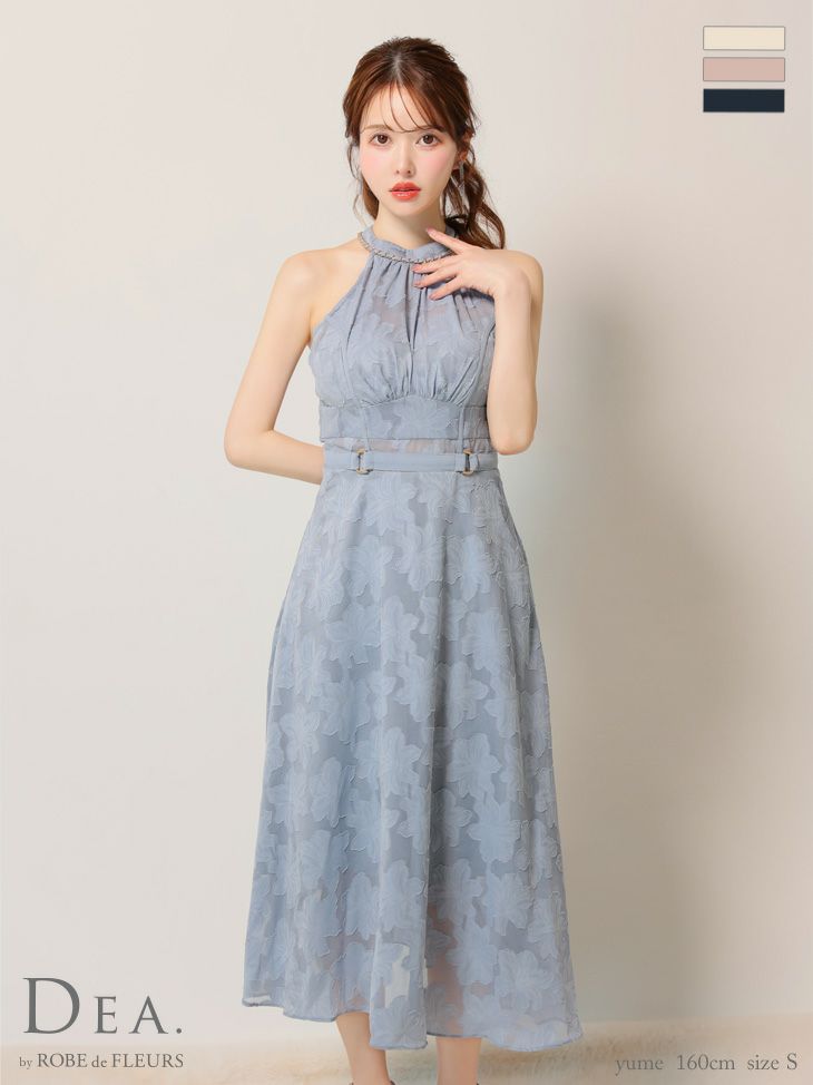 キャバドレス ロングドレス DEA.byROBEdeFLEURS ディアバイローブドフルール高級ホルターネックウエストベルトネックリボンレースシンプルAラインロングドレス