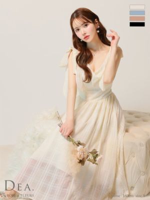 キャバドレス ロングドレス DEA.byROBEdeFLEURS ディアバイローブドフルール高級ノースリーブショルダーリボンチェック柄シフォンAラインロングドレス