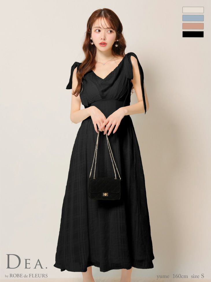 [DEA.byROBEdeFLEURS/ディアバイローブドフルール] 高級ノースリーブショルダーリボンチェック柄シフォンAラインロングドレス