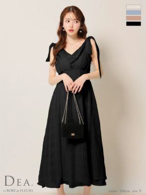 [DEA.byROBEdeFLEURS/ディアバイローブドフルール] 高級ノースリーブショルダーリボンチェック柄シフォンAラインロングドレス