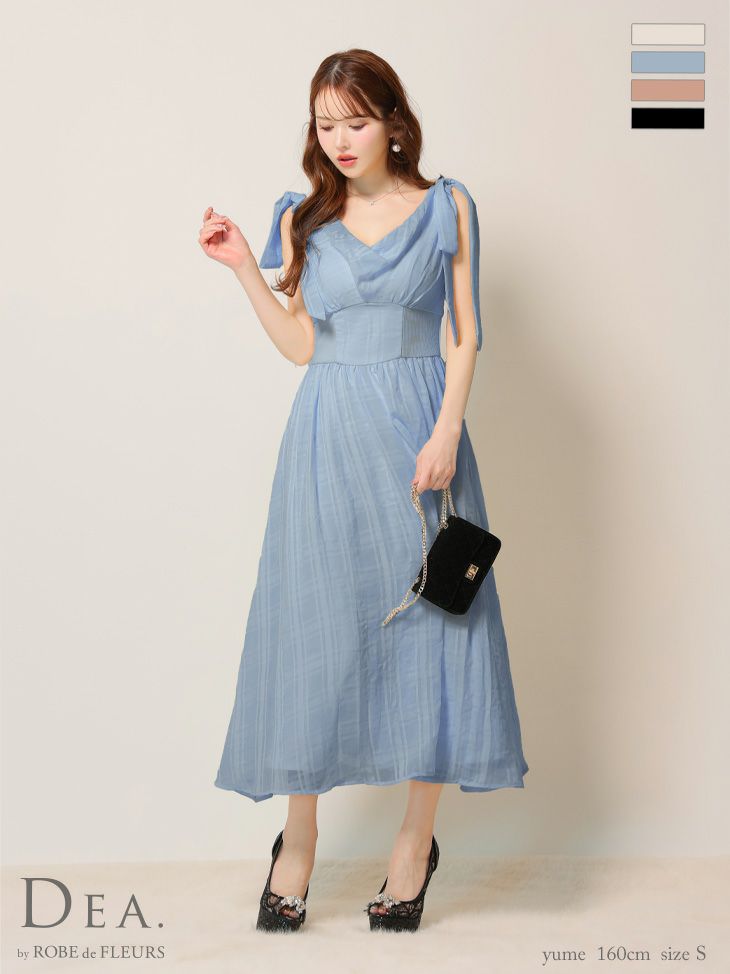 キャバドレス ロングドレス DEA.byROBEdeFLEURS ディアバイローブドフルール高級ノースリーブショルダーリボンチェック柄シフォンAラインロングドレス