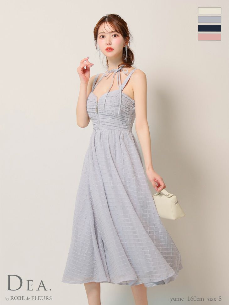 キャバドレス ロングドレス DEA.byROBEdeFLEURS ディアバイローブドフルール　高級2wayホルターネックリボンノースリーブジップ刺繍レースチェック柄Aラインロングドレス