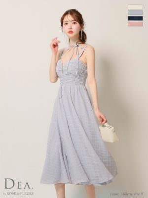 キャバドレス ロングドレス DEA.byROBEdeFLEURS ディアバイローブドフルール　高級2wayホルターネックリボンノースリーブジップ刺繍レースチェック柄Aラインロングドレス