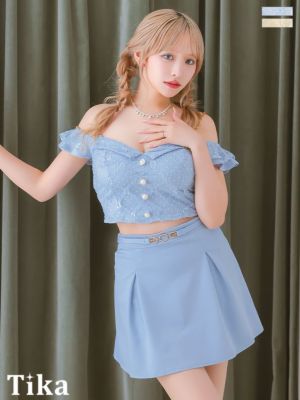 肩出しゴールドチェーンショルダードットチュー...