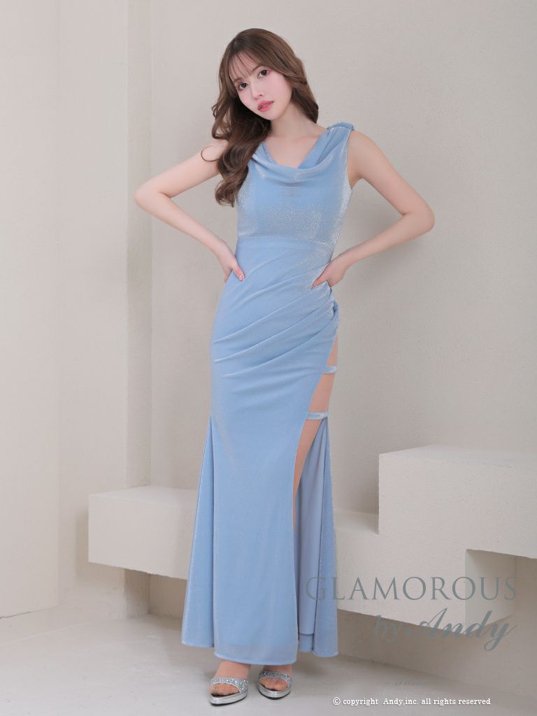 キャバドレス AndyGLAMOROUS アンディグラマラス　高級 ノースリーブ ラメ ドレープデザイン タイトロングドレス
