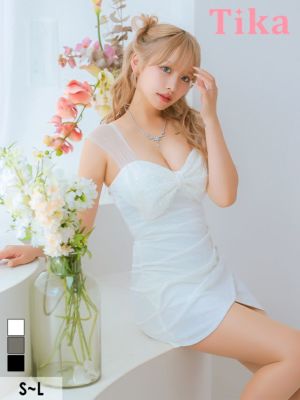 チュールキャミソールバストスパンコールリボンラップタイトミニドレス (XSサイズ～Lサイズ) (重川茉弥/キャバドレス着用)