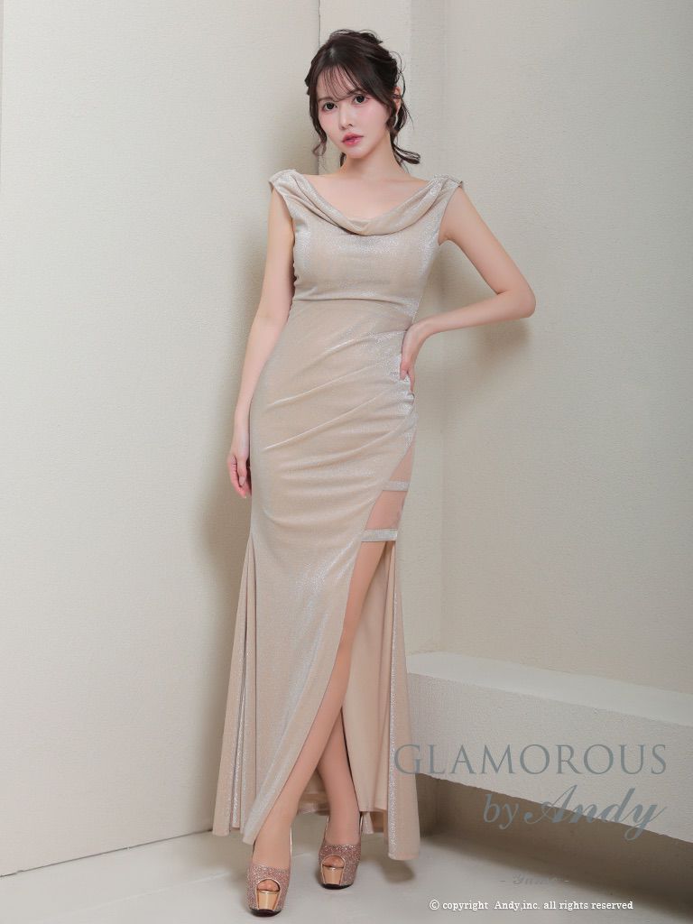 キャバドレス AndyGLAMOROUS アンディグラマラス　高級 ノースリーブ ラメ ドレープデザイン タイトロングドレス