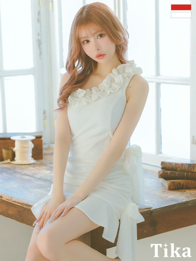 キャバドレス ミニ丈 大きいサイズ タイト ミニドレス ワンショルダー ワンピース