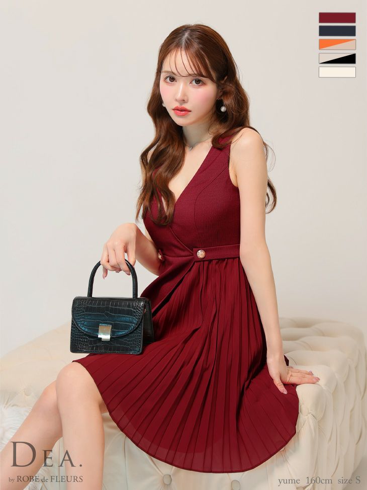 キャバドレス ミニドレス DEA.byROBEdeFLEURS ディアバイローブドフルール 高級ノースリーブウエストベルトプリーツ切替フレアミニドレス