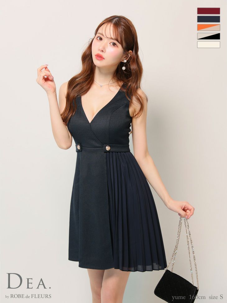 キャバドレス ミニドレス DEA.byROBEdeFLEURS ディアバイローブドフルール 高級ノースリーブウエストベルトプリーツ切替フレアミニドレス