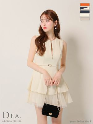 予約商品【9月下旬入荷予定】[DEA.byROBEdeFLEURS/ディアバイローブドフルール] 高級ノースリーブジップウエストベルトチュールフレアミニドレス