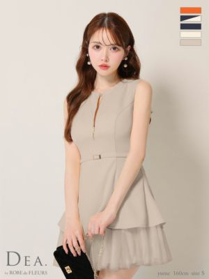 予約商品【5月下旬入荷予定】[DEA.byROBEdeFLEURS/ディアバイローブドフルール] 高級ノースリーブジップウエストベルトチュールフレアミニドレス