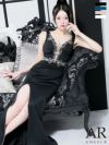 キャバドレス ロングドレス Angel-R エンジェルアール 　高級ノースリーブフラワービジューパールスリットゴージャスタイトロングドレス
