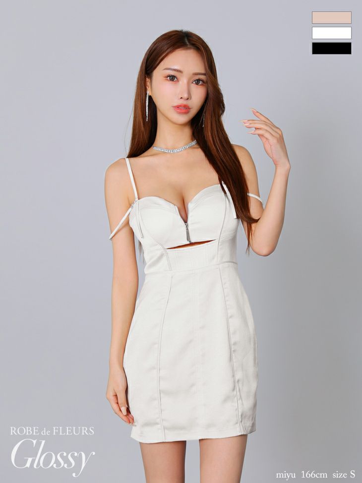 キャバドレス ミニドレス ROBEdeFLEURSGlossy ローブドフルールグロッシー　高級キャミソールウエストカットジップフェイクスエードタイトミニドレス