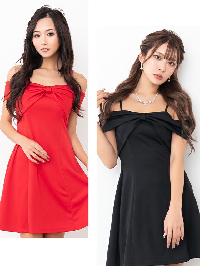 [SALE] 安い Aラインミニドレス 大きいサイズ シンプル 背中魅せ 肩出し (れいたぴ着用)
