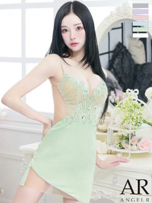 予約商品【8月下旬入荷予定】[Angel-R/エンジェルアール] 高級 キャミソール 刺繍レース バストシースルー くびれ ビジュー 谷間魅せ タイトミニドレス