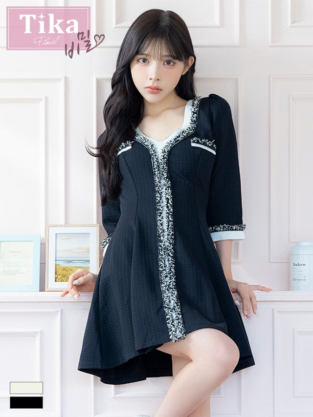 キャバドレス ミニ丈 大きいサイズ フレア ワンピース ミニドレス Aライン 袖あり