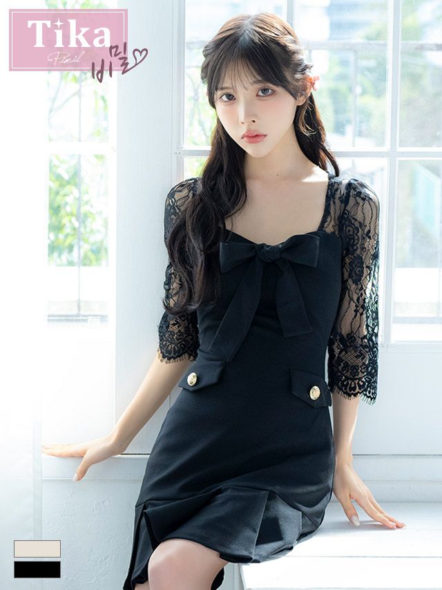 キャバドレス 韓国 ミニ丈 大きいサイズ 袖あり ワンピース タイト ミニドレス