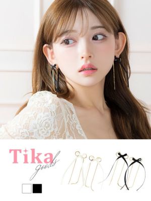 ゴールドチェーンロングリボンピアス