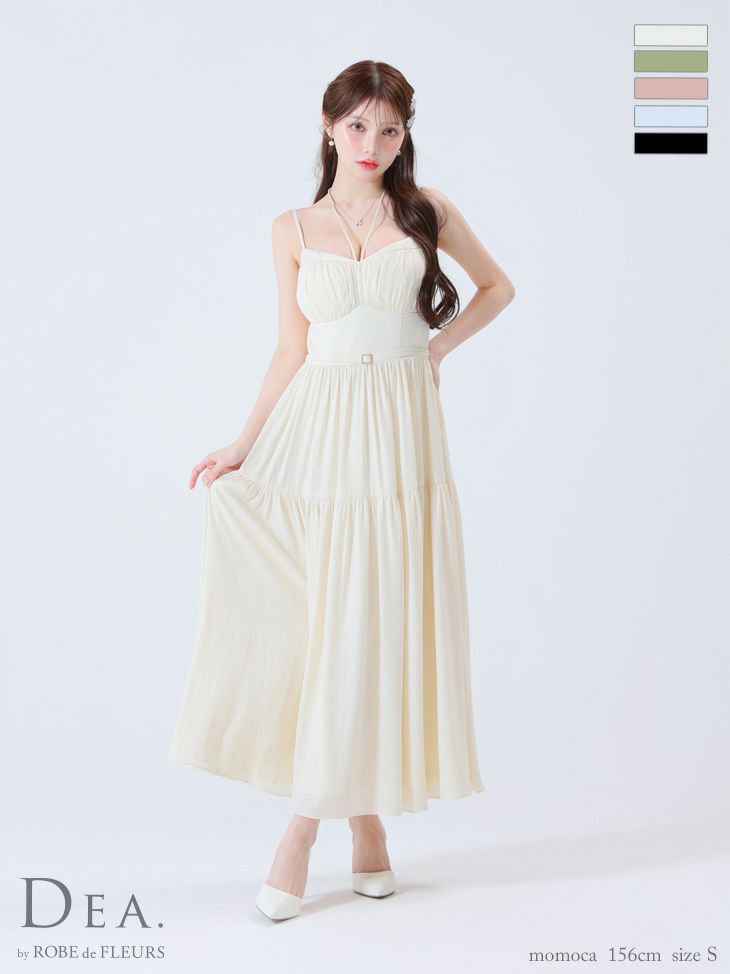 キャバドレス ロングドレス DEA.byROBEdeFLEURS ディアバイローブドフルール　高級ホルターネックリボンキャミソールウエストベルトラメシフォンAラインロングドレス