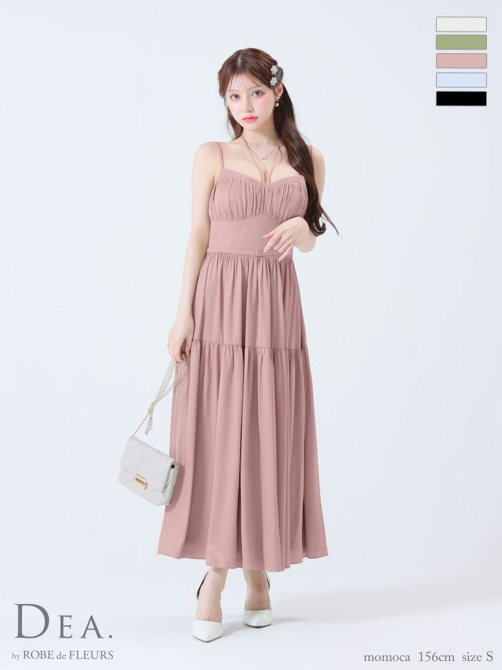 キャバドレス ロングドレス DEA.byROBEdeFLEURS ディアバイローブドフルール　高級ホルターネックリボンキャミソールウエストベルトラメシフォンAラインロングドレス