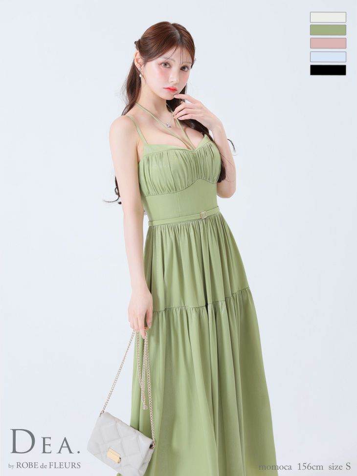 キャバドレス ロングドレス DEA.byROBEdeFLEURS ディアバイローブドフルール高級ホルターネックリボンキャミソールウエストベルトラメシフォンAラインロングドレス