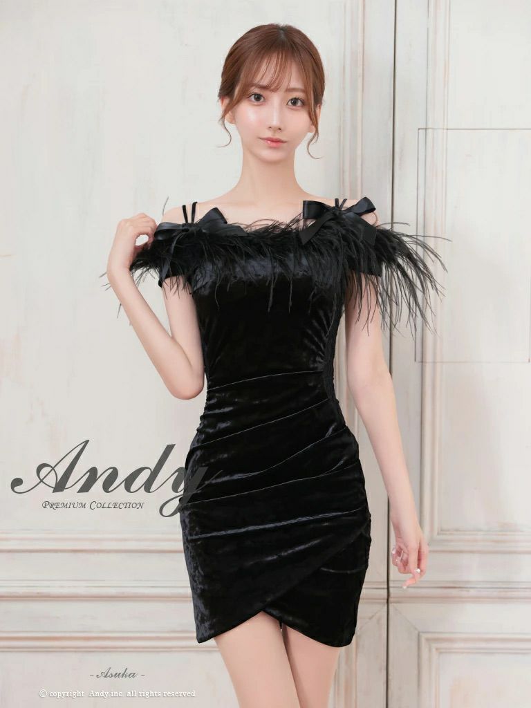 キャバドレス Andy アンディ ベロアファーリボンチューリッ プカットタイトミニドレス