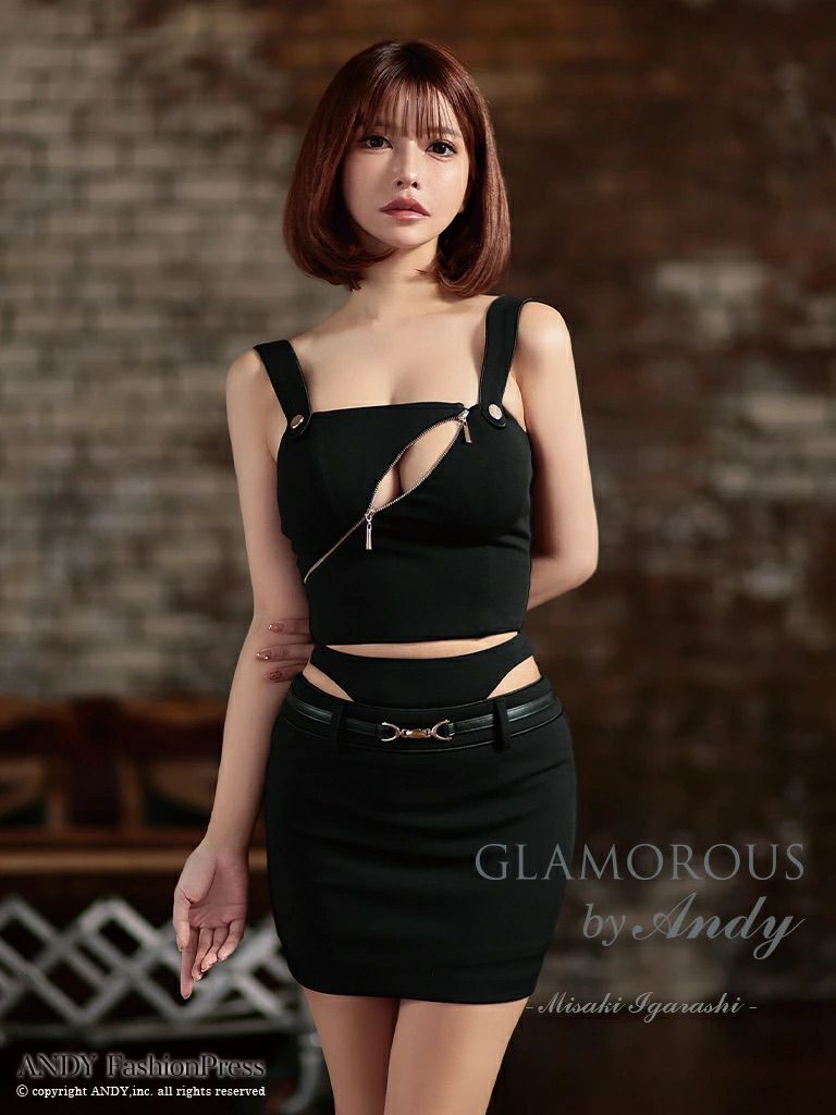 キャバドレス ANDYGLAMOROUS アンディグラマラス ノースリーブジップデザインインナーレイヤードセットアップタイトミニドレス