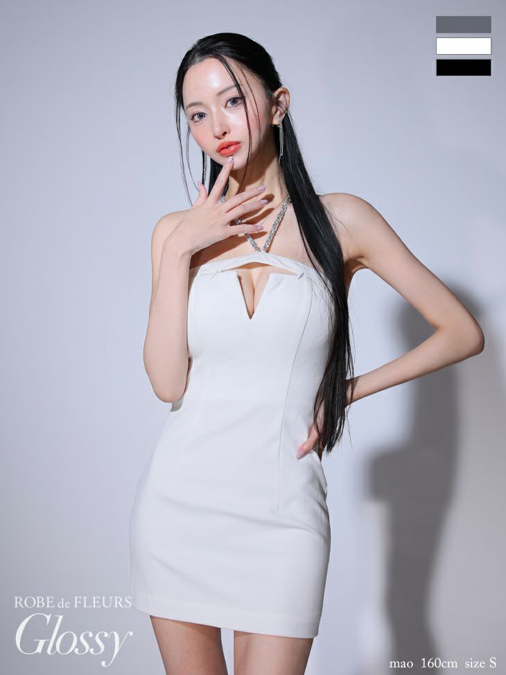キャバドレス ミニドレス ROBEdeFLEURSGlossy ローブドフルールグロッシー　高級ホルターネックビジューバストカットジップシンプルタイトミニドレス