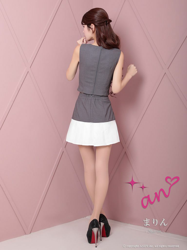 キャバドレス Andy アンディ 高級 ノースリーブジップチョーカーセットアップタイトミニドレス