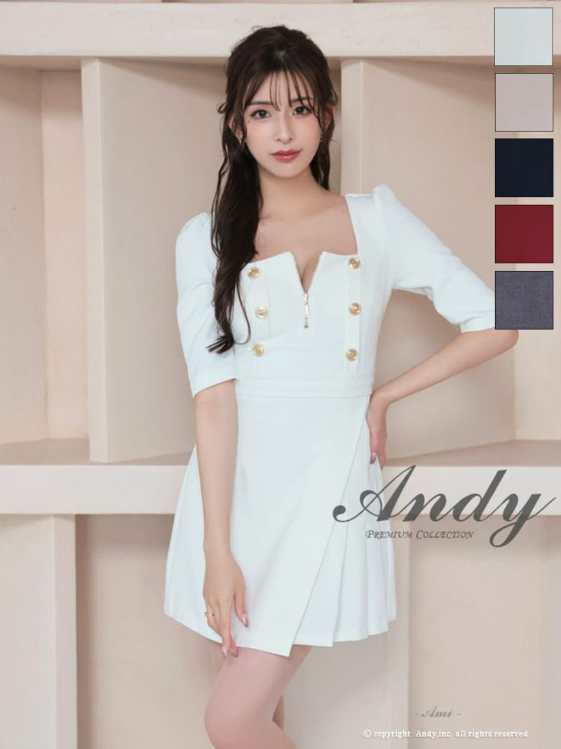 高級 ジップアップ金ボタン七部丈 リボンプリーツタイトミニドレス