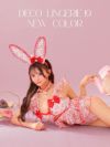 DecoLingerie  デコランジェリー 高級ハート柄刺繍チュールフリルリボンバニーガーリーランジェリー5点セット［ブラジャー/Tバックショーツ/カチューシャ/チョーカー/ウエストフリル]