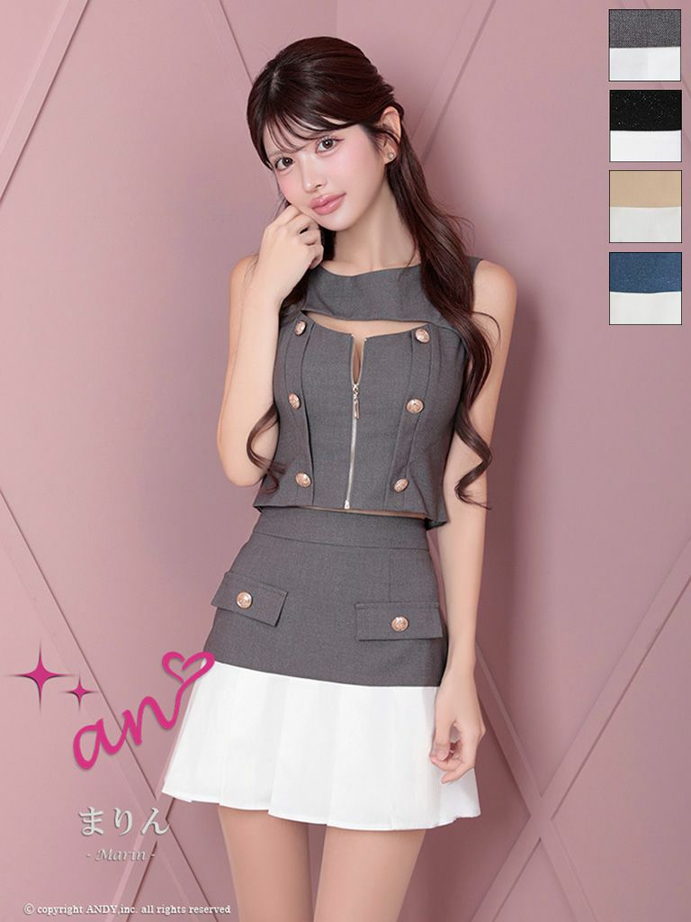 高級 ノースリーブジップチョーカーセットアップタイトミニドレス