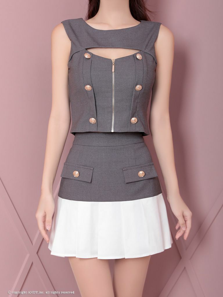 高級 ノースリーブジップチョーカーセットアップタイトミニドレス