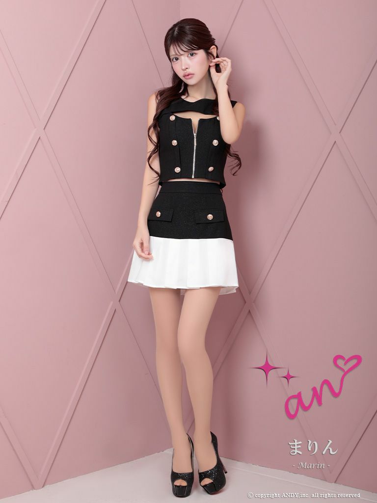 高級 ノースリーブジップチョーカーセットアップタイトミニドレス