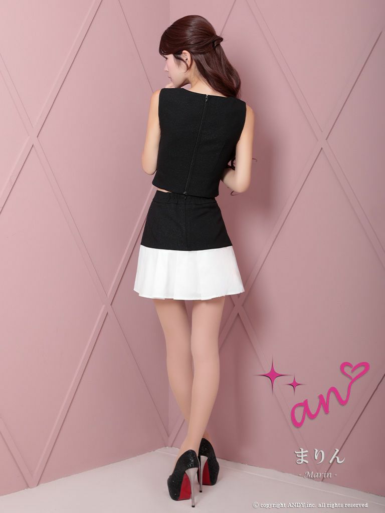 高級 ノースリーブジップチョーカーセットアップタイトミニドレス