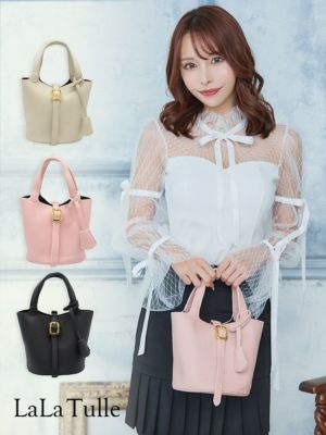 ショルダー付きワンカラーフェイクレザー2Wayミニバッグ