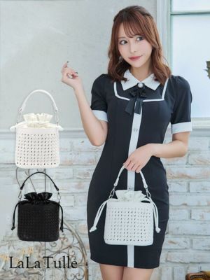 2Wayショルダー付きワンカラー巾着ミニバッグ