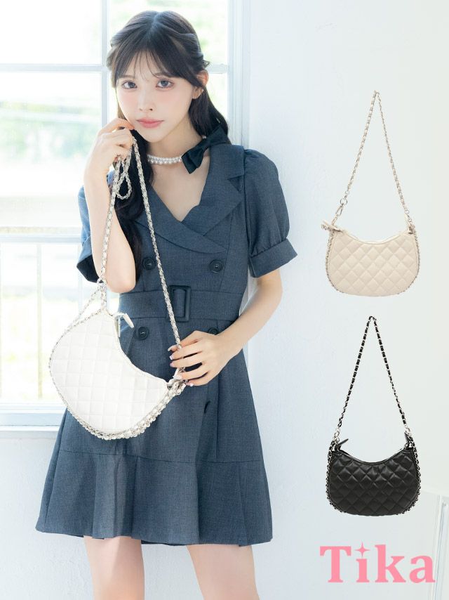 2Way　キルティング　ハーフムーン　ハンド　ミニバッグ