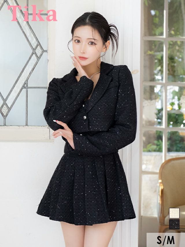 キャバスーツ 大きいサイズ ミニ丈 セット ジャケット ワンピース スーツ ツイード