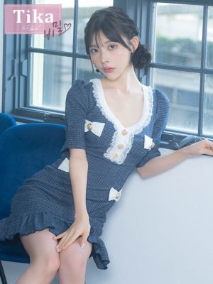 [韓国ドレス] リボン ツイード 袖あり 五...