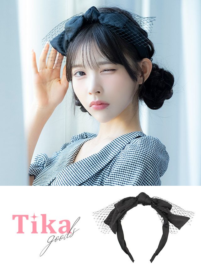 メッシュレースビッグリボンカチューシャヘアアクセサリー