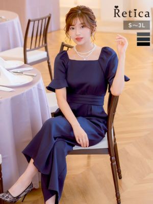 スクエアネックフリル5部袖ワイドパンツ結婚式...