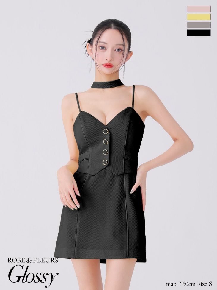 ROBE de 待ち構え FLEURS Glossy GL2483 ブラックキャバドレス