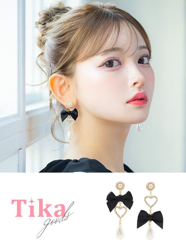 アクセサリー ピアス パール キラキラ リボン アクセ 韓国 ゴールド バースデー プレゼント