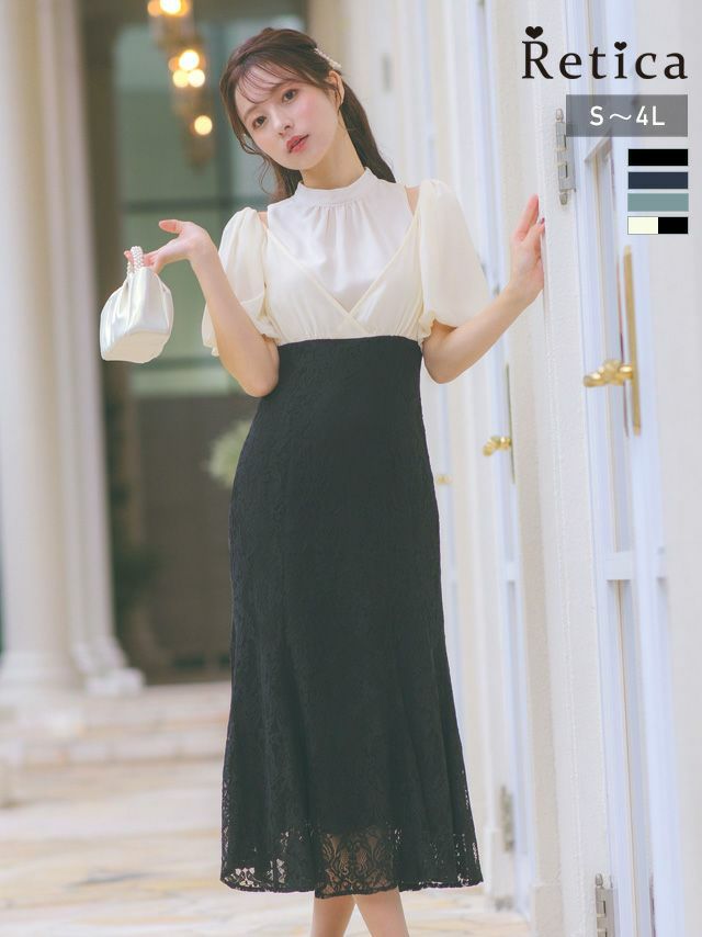 SALE パフスリーブフラワーレース切替デザ...